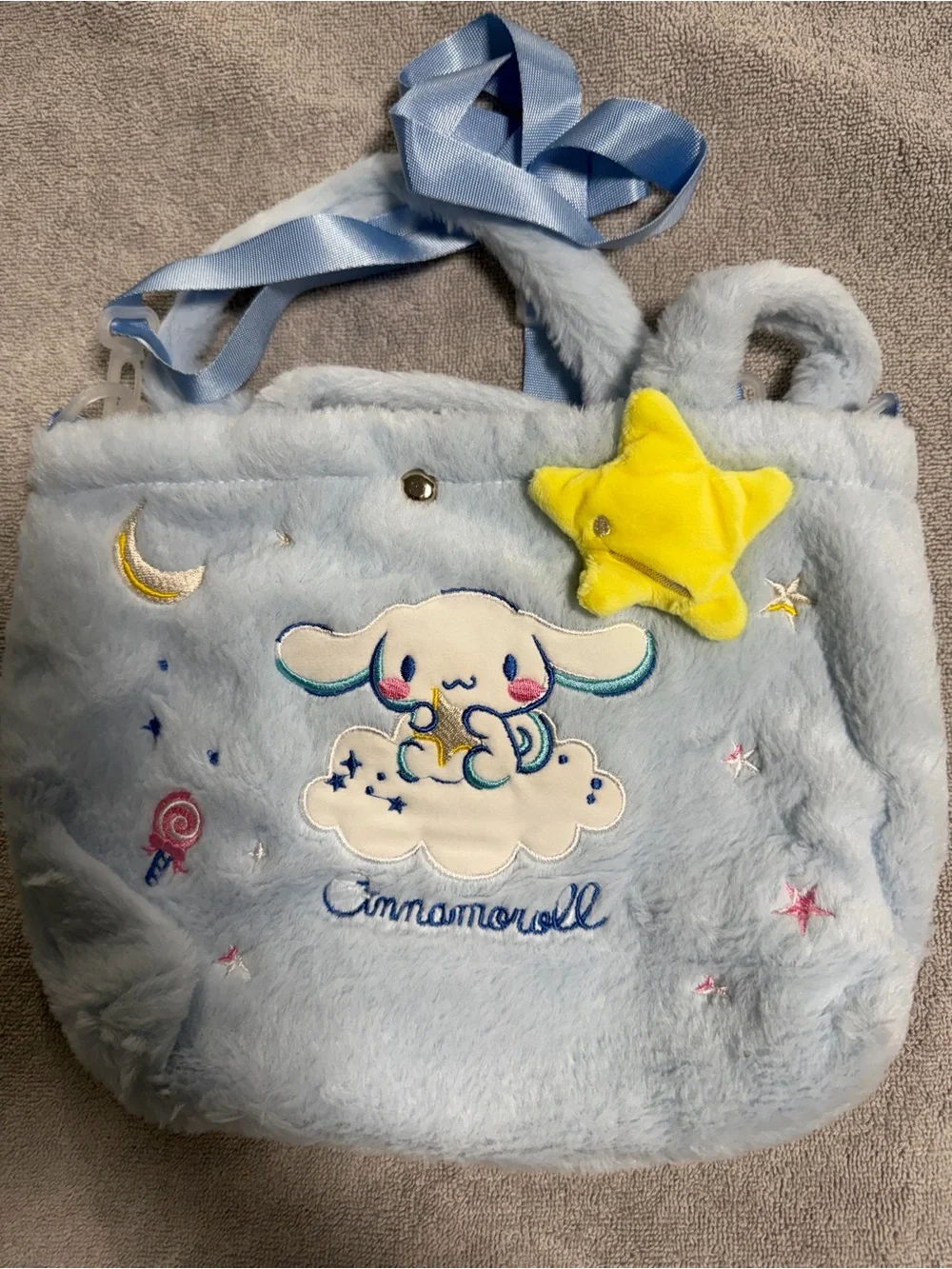 Sanrio Cinnamoroll Plush Shoulder Bag in Light Blue with Yellow Star Charm